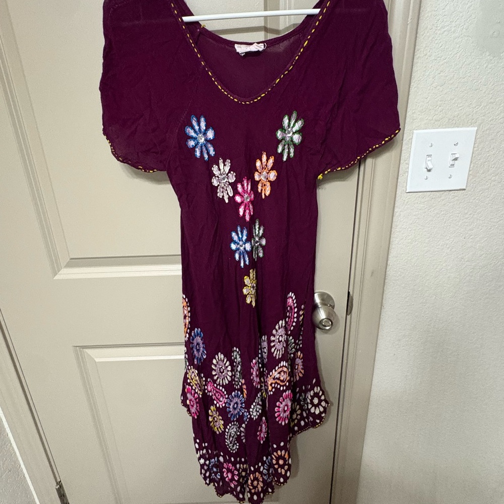Floral Embroidered Maxi Dress - Purple